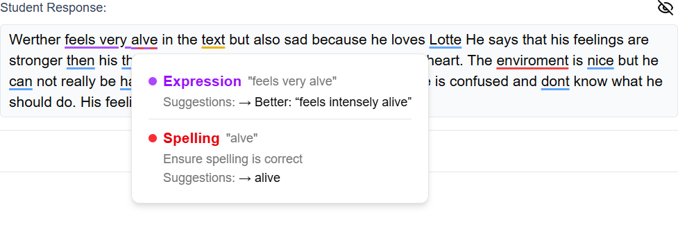 Diagnote language diagnostics overview with 5 dimensions